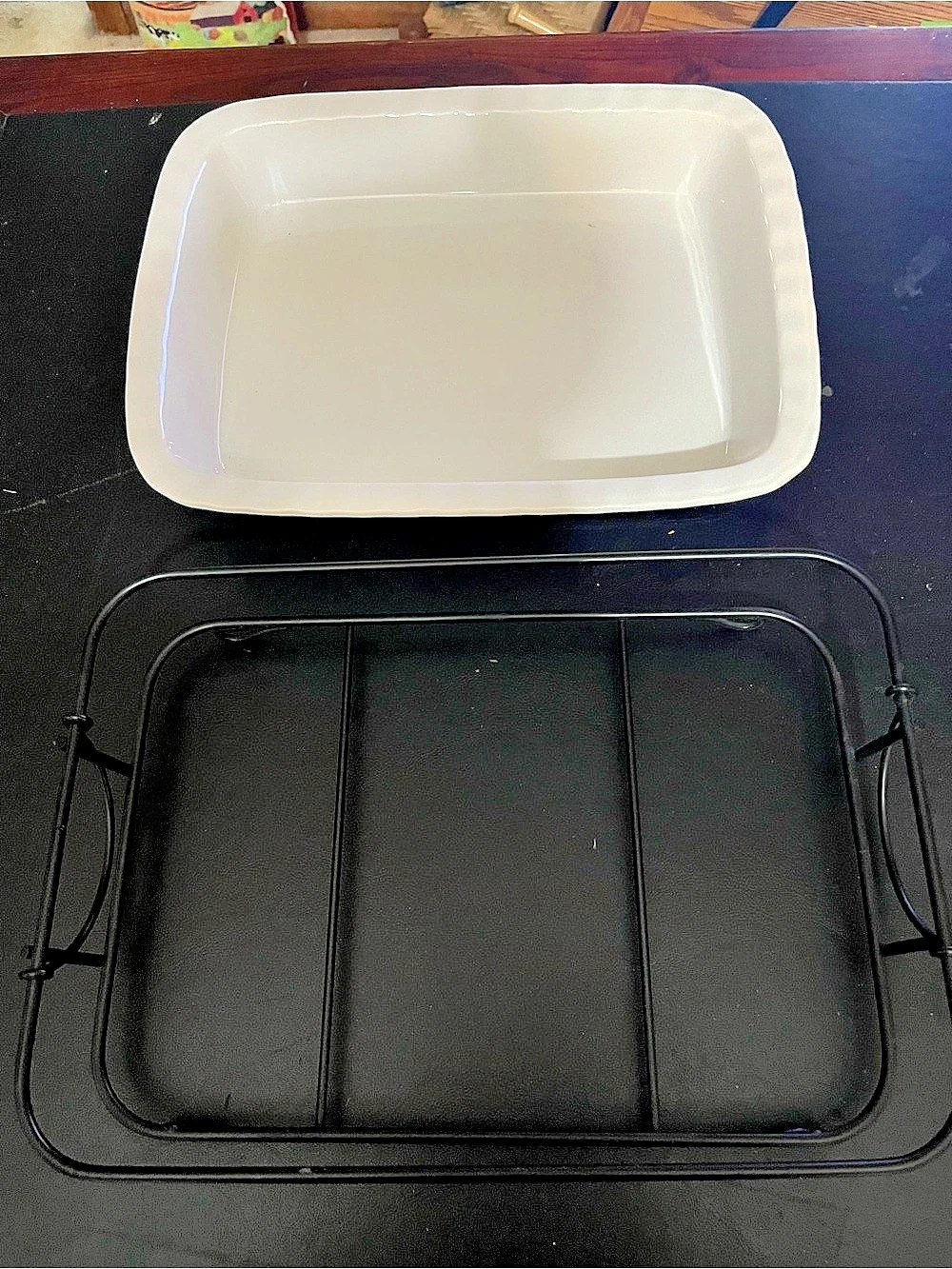 Oven to Table Baking Dish with Metal Rack White & Black